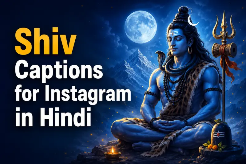 shiv captions for Instagram in hindi featuring Lord shiva meditating near the himalayas.